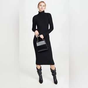 525 america black ribbed textured dress midi long turtleneck sweater xs revolve